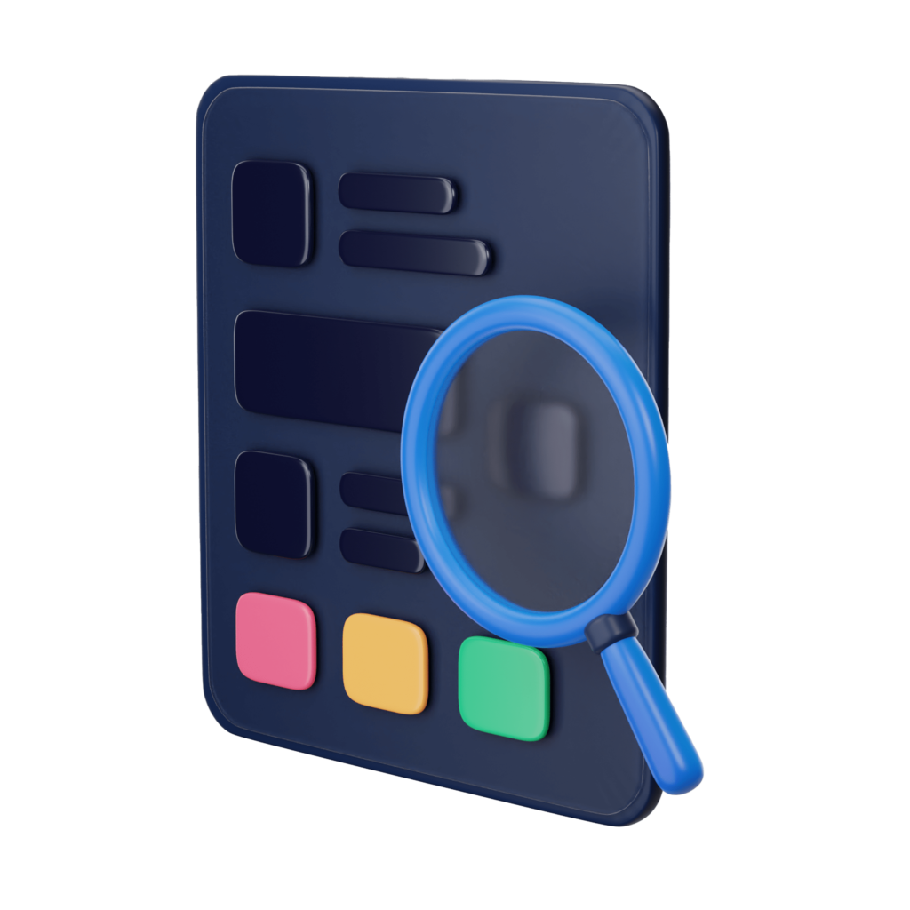 a magnifying glass on a blue tablet