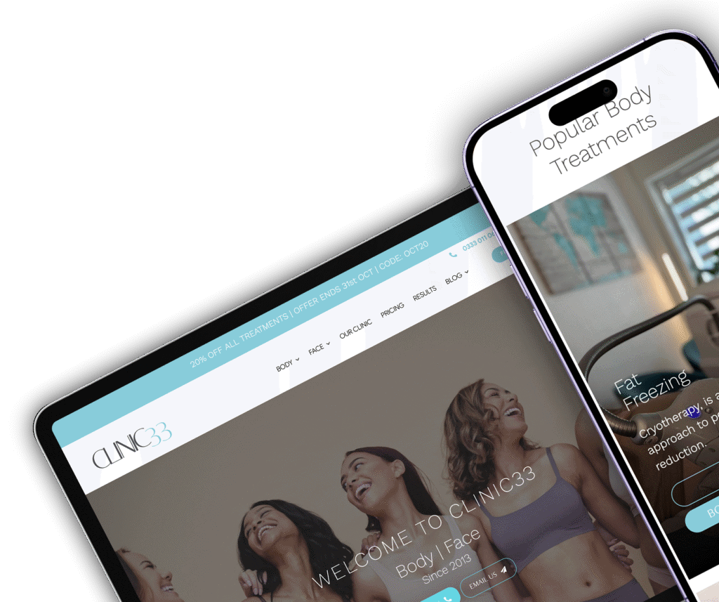 High-quality image of Catalyst clinic website showcasing body and face treatments, promoting skincare and wellness services in the UK.