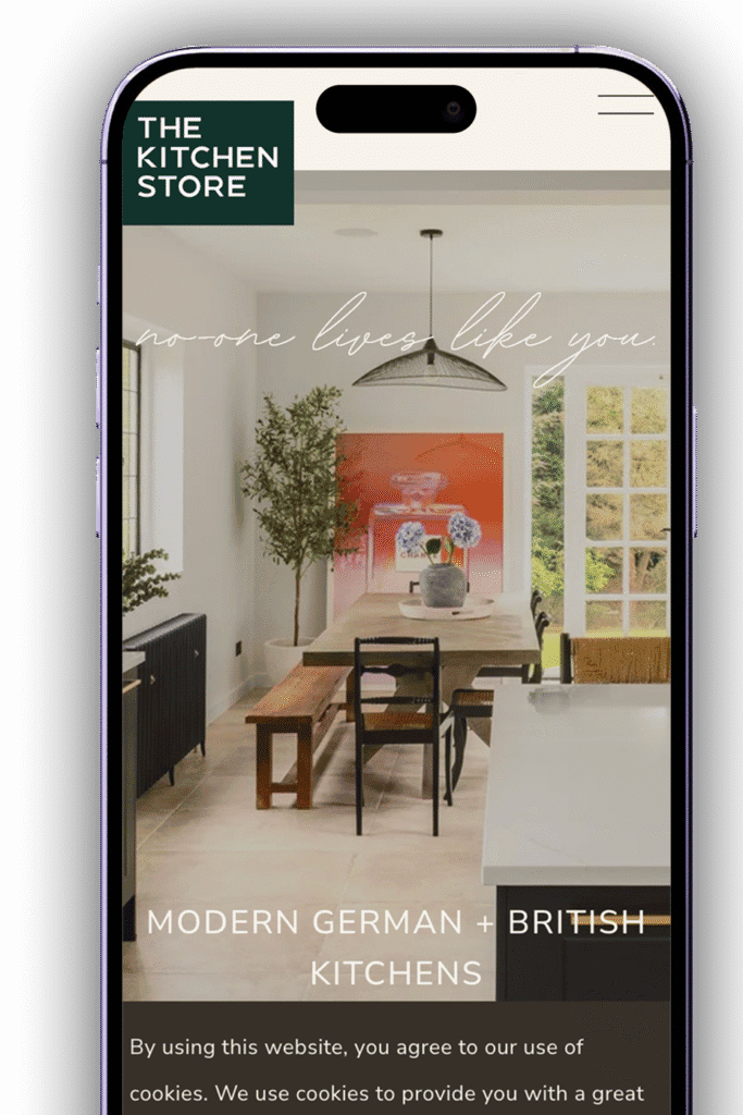 Contemporary kitchen interior with modern German and British design elements, dining table, and stylish decor.