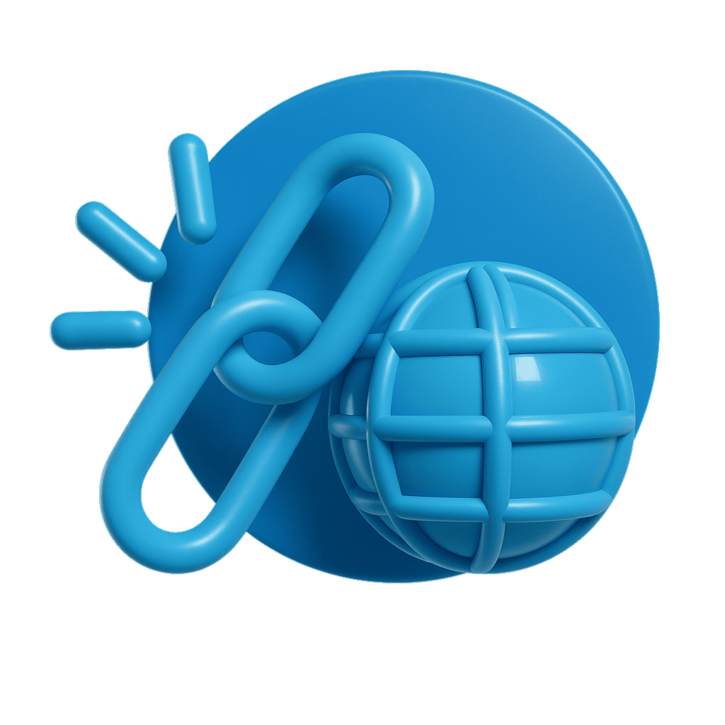Link icon with globe symbol representing digital connectivity and online marketing.