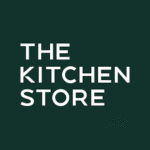 Kitchen store logo with white text on dark green background.